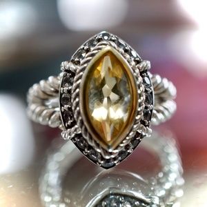 Silver Marquise Citrine & White Topaz Ring SZ 9 November Birth Stone